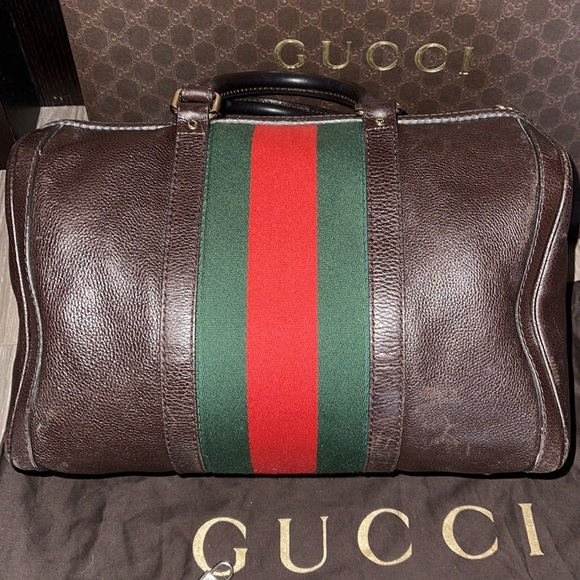 Authentic Gucci Medium Web Boston Bag - Brown - Picture 6 of 16